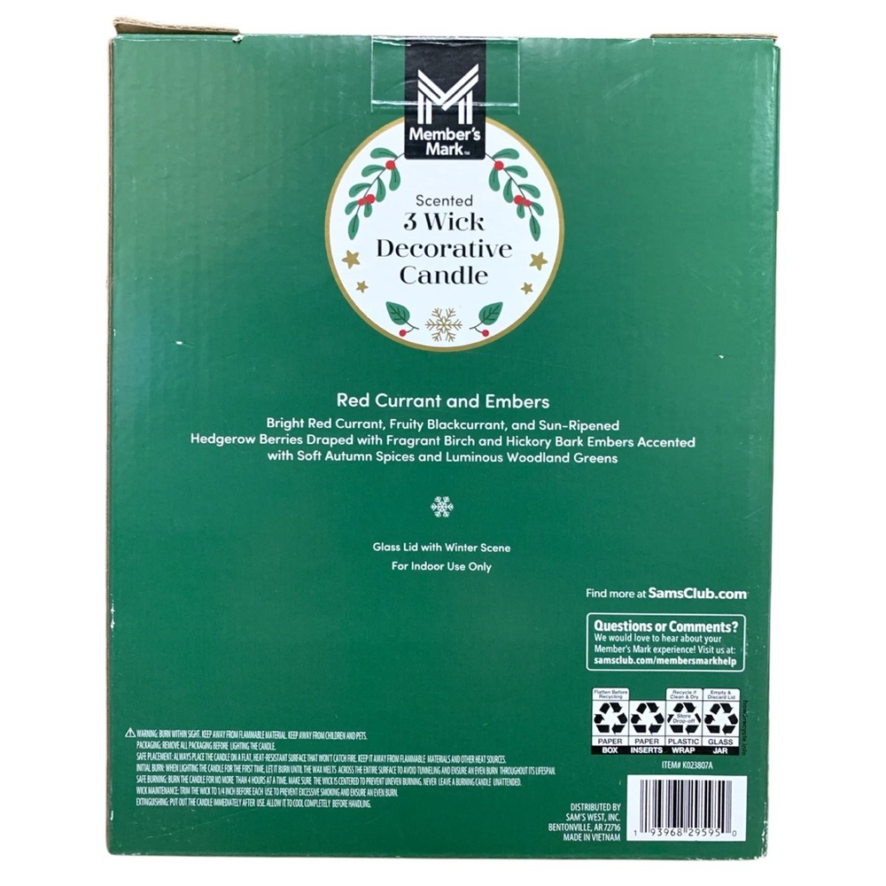 NWT Home Member's Mark 3-Wick Scented Soy Wax Candle - Picture 2 of 4